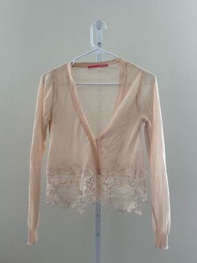 Pinkyotto Peach Lace Trim Lightweight Cardigan